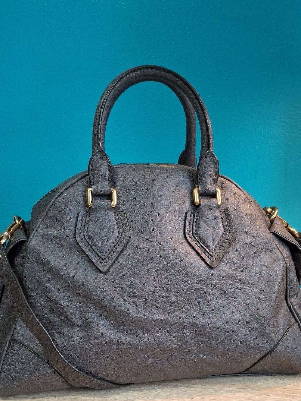 Marc By Marc Jacobs Ozzie Aiden Grey Ostrich-Texture Dome Satchel